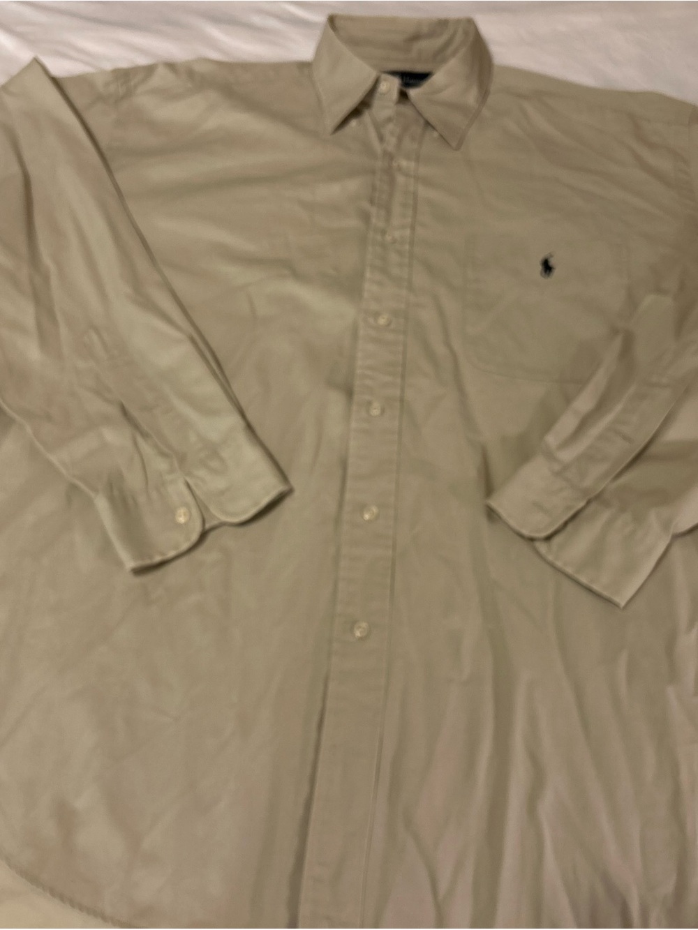 Ralph Lauren Big Shirt Men’s Large Beige Khaki 100% Cotton Long Sleeve